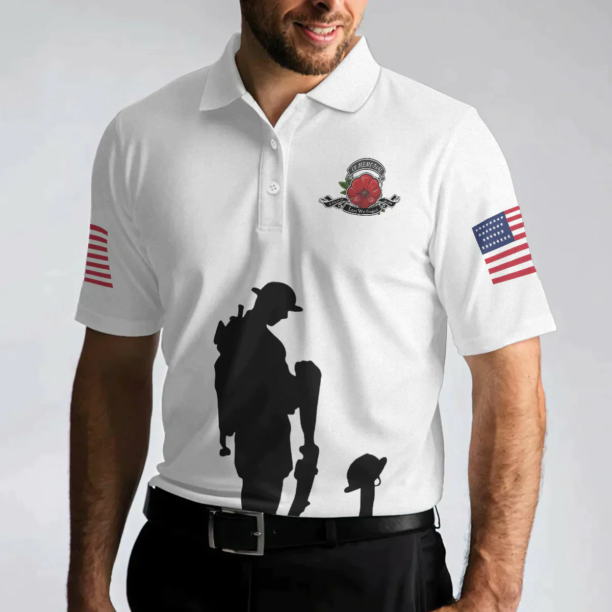 White American Flag Veteran's Day Men Polo Shirt, Lest We Forget Veteran Polo Shirt, Best Gift For Veterans - Image 4