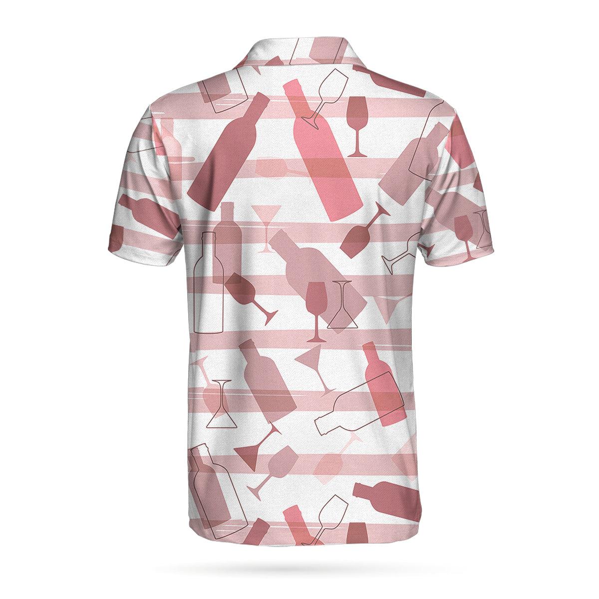 Wine Pattern Polo Shirt, Pink Horizontal Stripe Polo Shirt, Best Wine Drinking Shirt - Perfect Gift For Men - Image 2