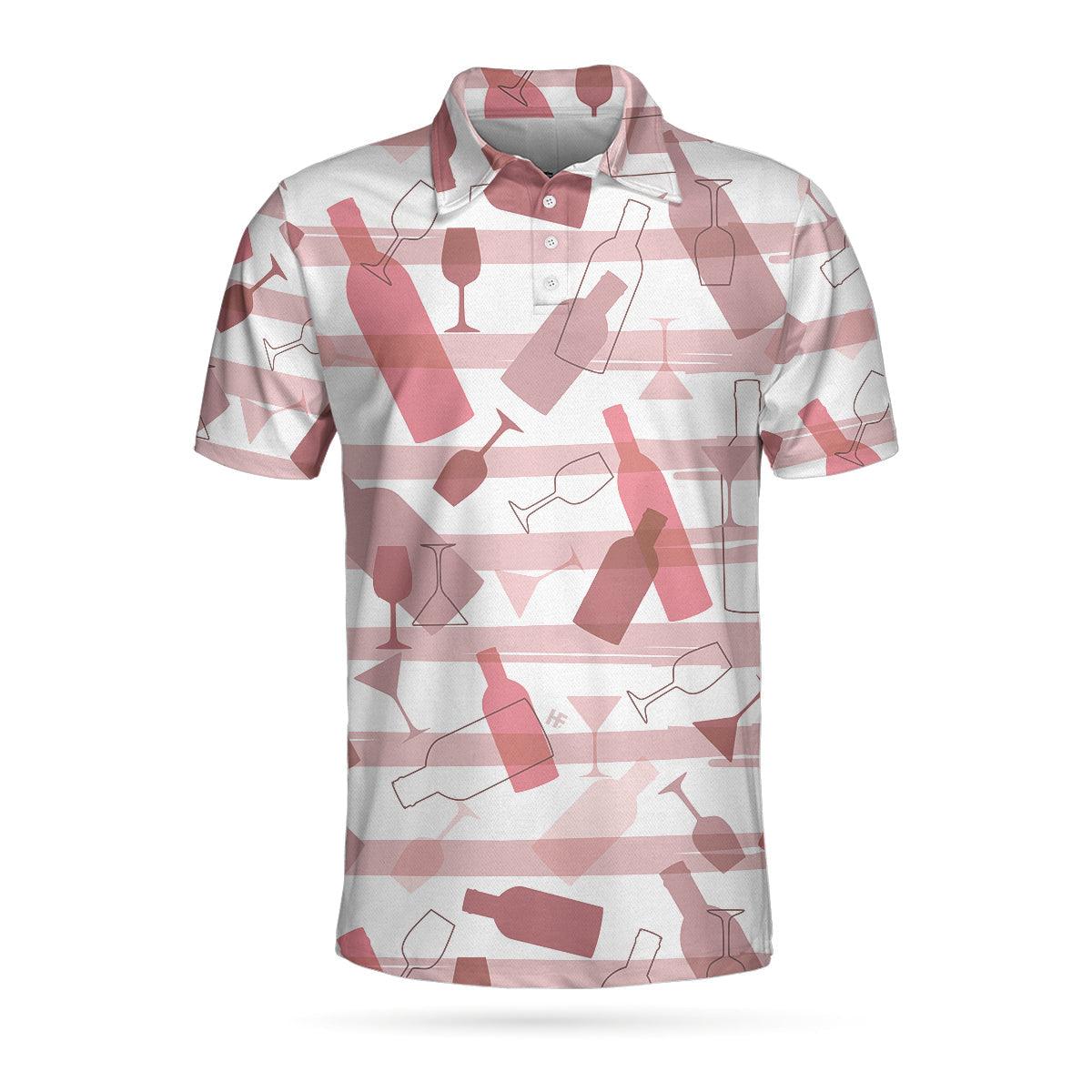 Wine Pattern Polo Shirt, Pink Horizontal Stripe Polo Shirt, Best Wine Drinking Shirt - Perfect Gift For Men - Image 3