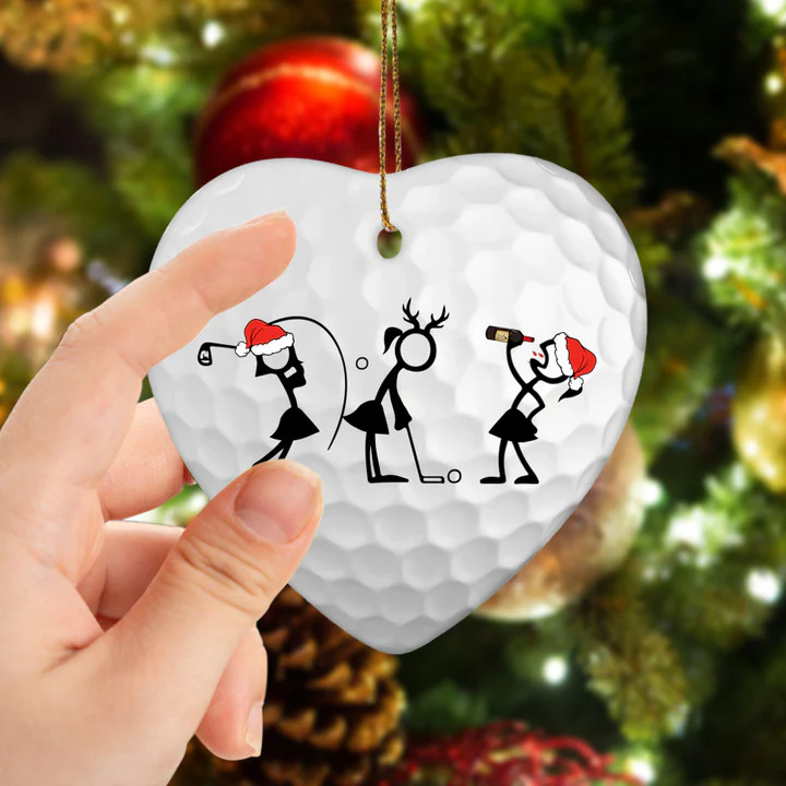 Wine Women Stick Man Golf Heart Ceramic Ornament - Best Gift For Golf Lovers, New Year, Christmas - Image 2