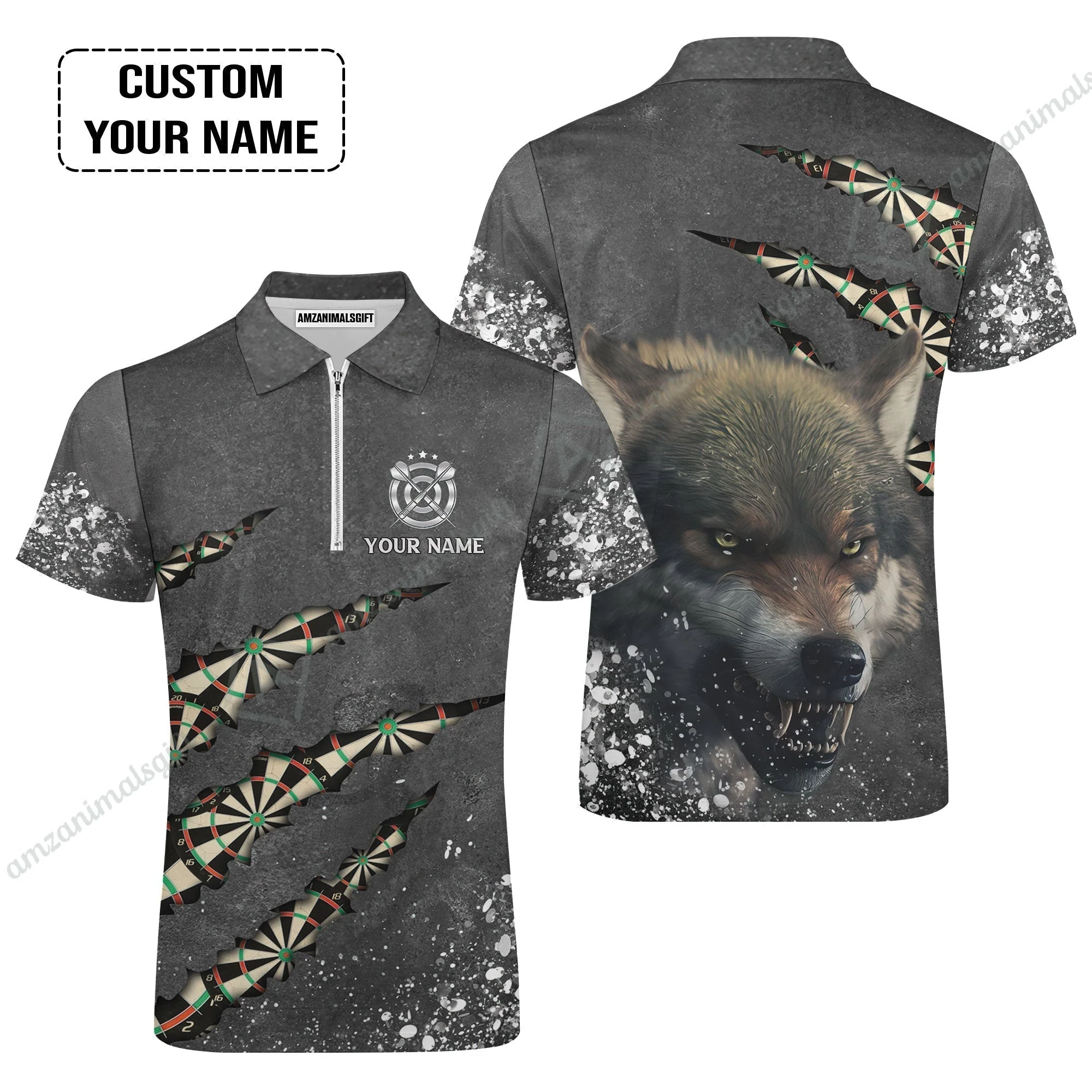 Wolf And Darts Custom Name Women Polo Shirt, Darts Paint Splash Personalized Women Polo Shirt - Image 5
