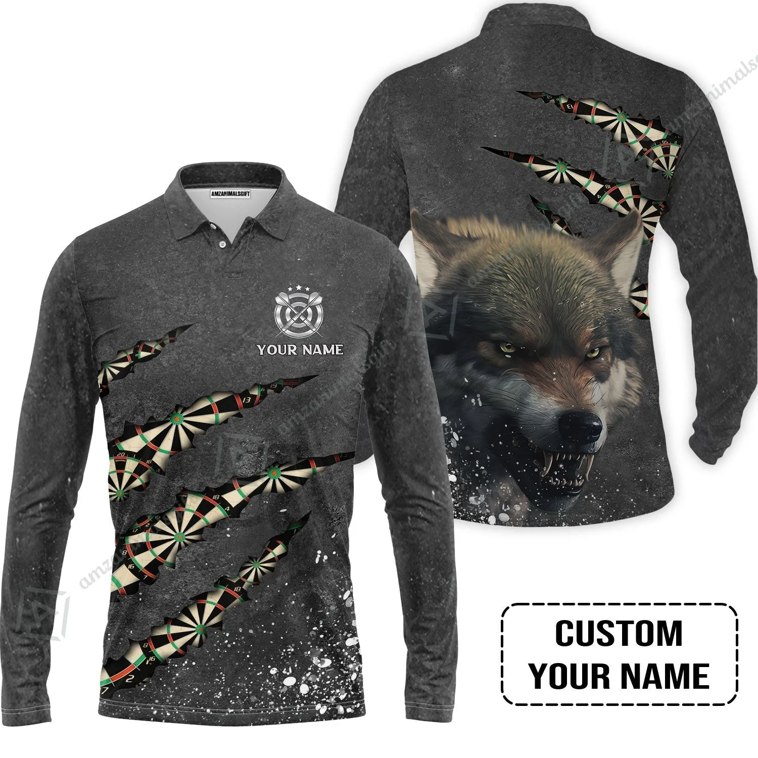 Wolf And Darts Custom Name Women Polo Shirt, Darts Paint Splash Personalized Women Polo Shirt - Image 6