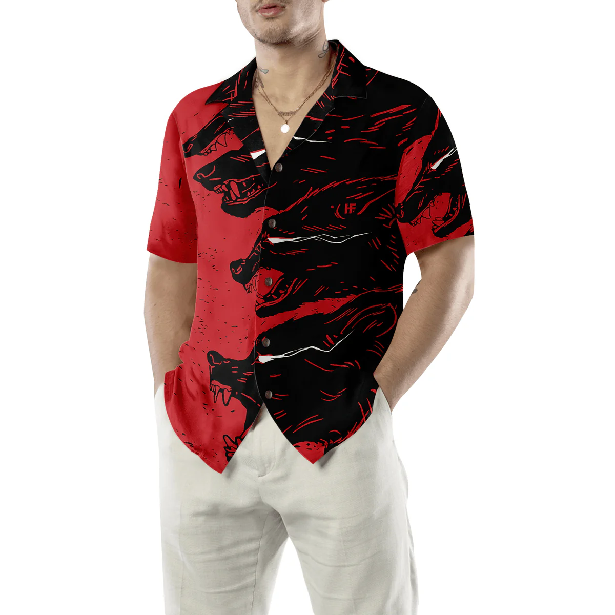 Wolf Hawaiian Shirt, Dangerous Black Wolf Aloha Shirt For Men - Perfect Gift For Husband, Boyfriend, Friend, Family - Image 6