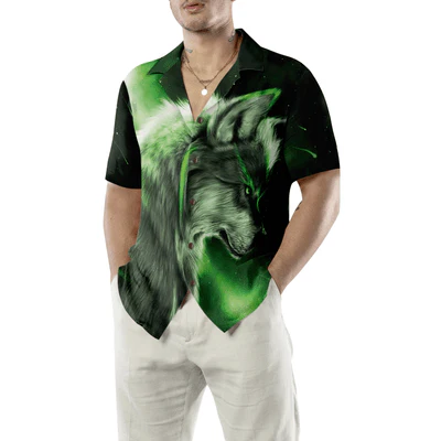 Wolf Hawaiian Shirt, Fantasy Green Wolf Aloha Shirt For Men - Perfect Gift For Husband, Boyfriend, Friend, Family - Image 5