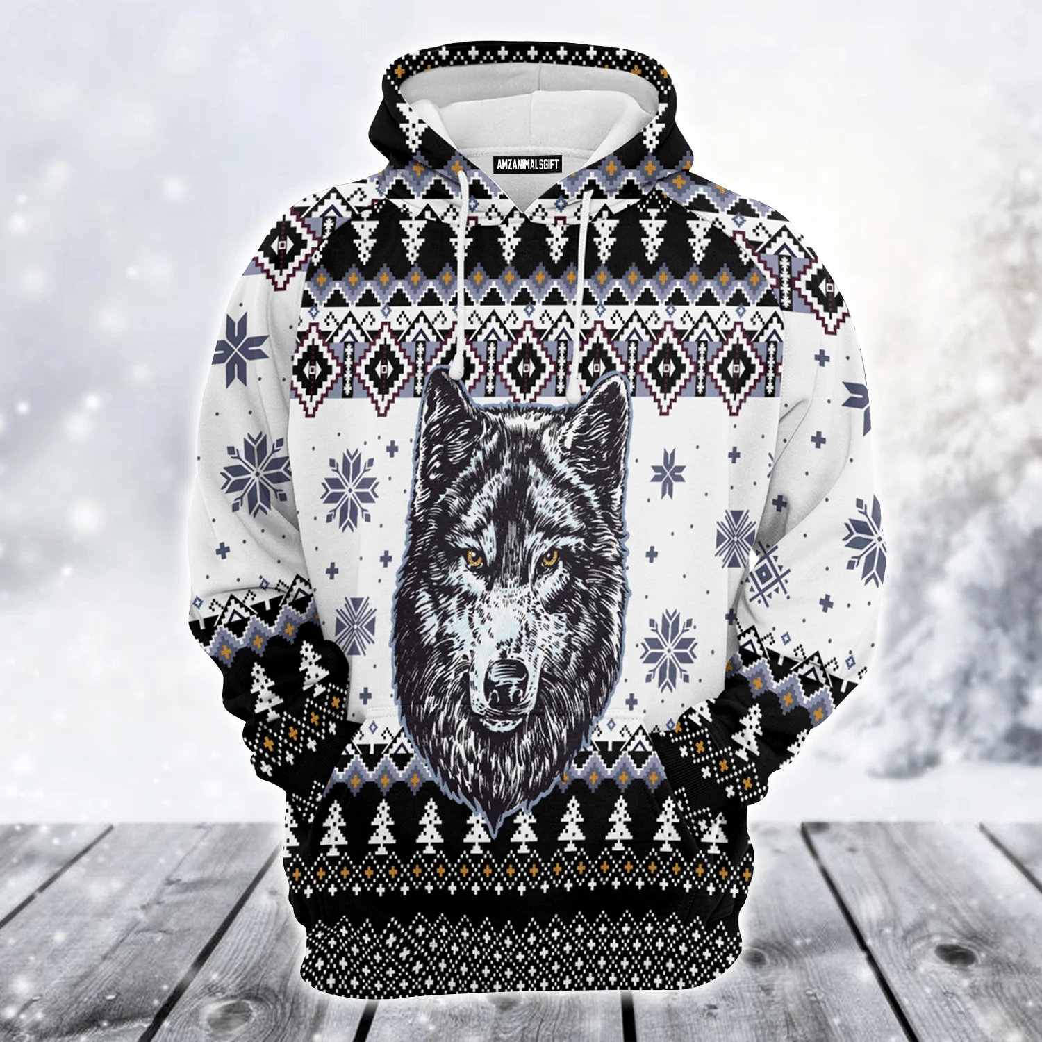 Wolf Premium Christmas Hoodie, Awesome Wolf Christmas Unisex Hoodie For Men & Women - Perfect Gift For Christmas, Wolf Lover - Image 2