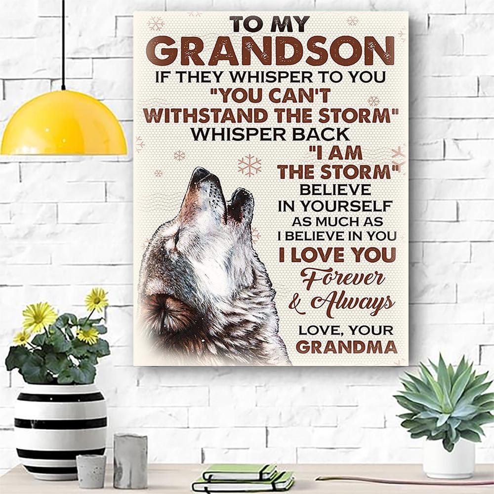 Wolf To My Grandson I Love You Forever & Always - Matte Canvas, Wall Decor Visual Art - Perfect Gift For Grandson From Grandma, Gift For Wolf Lover