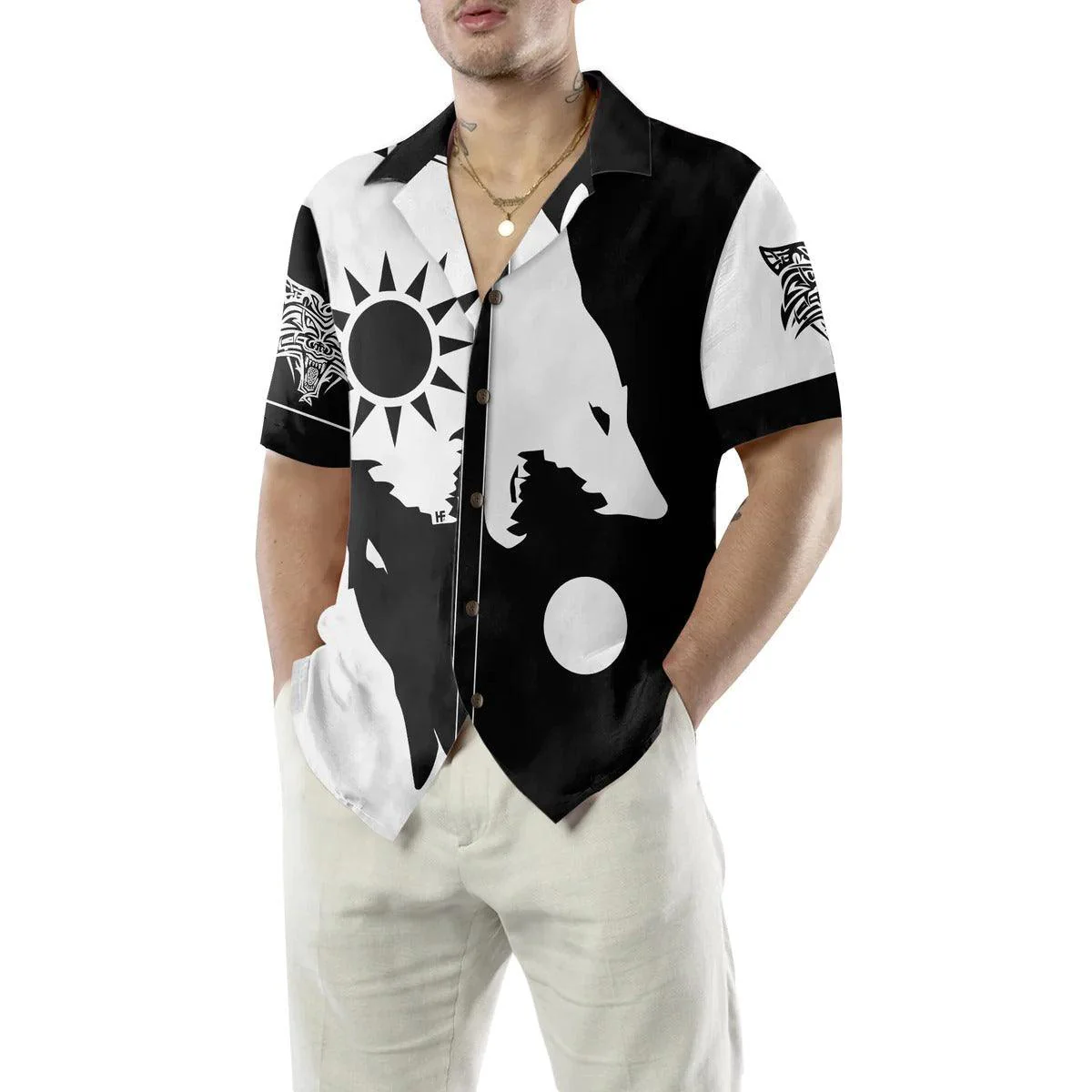 Wolves Hawaiian Shirt, Day And Night Wolves Hawaiian Shirt - Perfect Gift For Wolf Lovers, Husband, Boyfriend, Friend, Family - Image 3