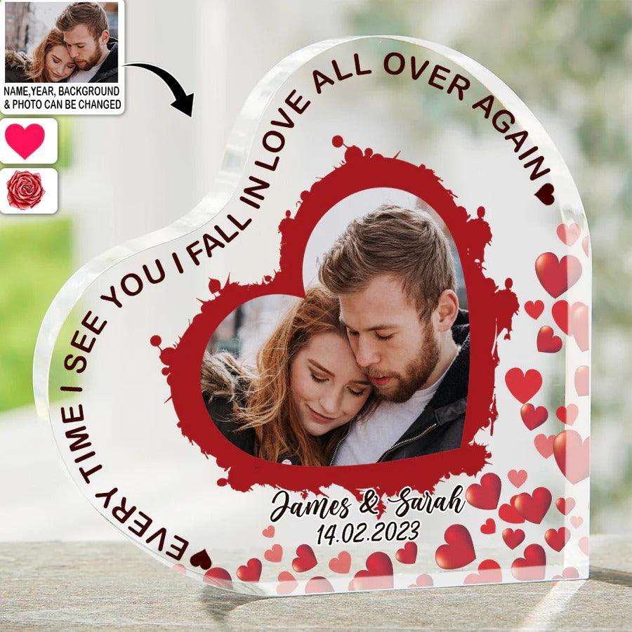 Women's Day, Valentine Shaped Acrylic Plaque - Everytime I See You I Fall In Love All Over Again Custom Photo Personalized - Perfect Gift For Women's Day, Valentine - Image 2