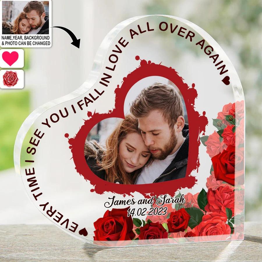 Women's Day, Valentine Shaped Acrylic Plaque - Everytime I See You I Fall In Love All Over Again Custom Photo Personalized - Perfect Gift For Women's Day, Valentine - Image 3