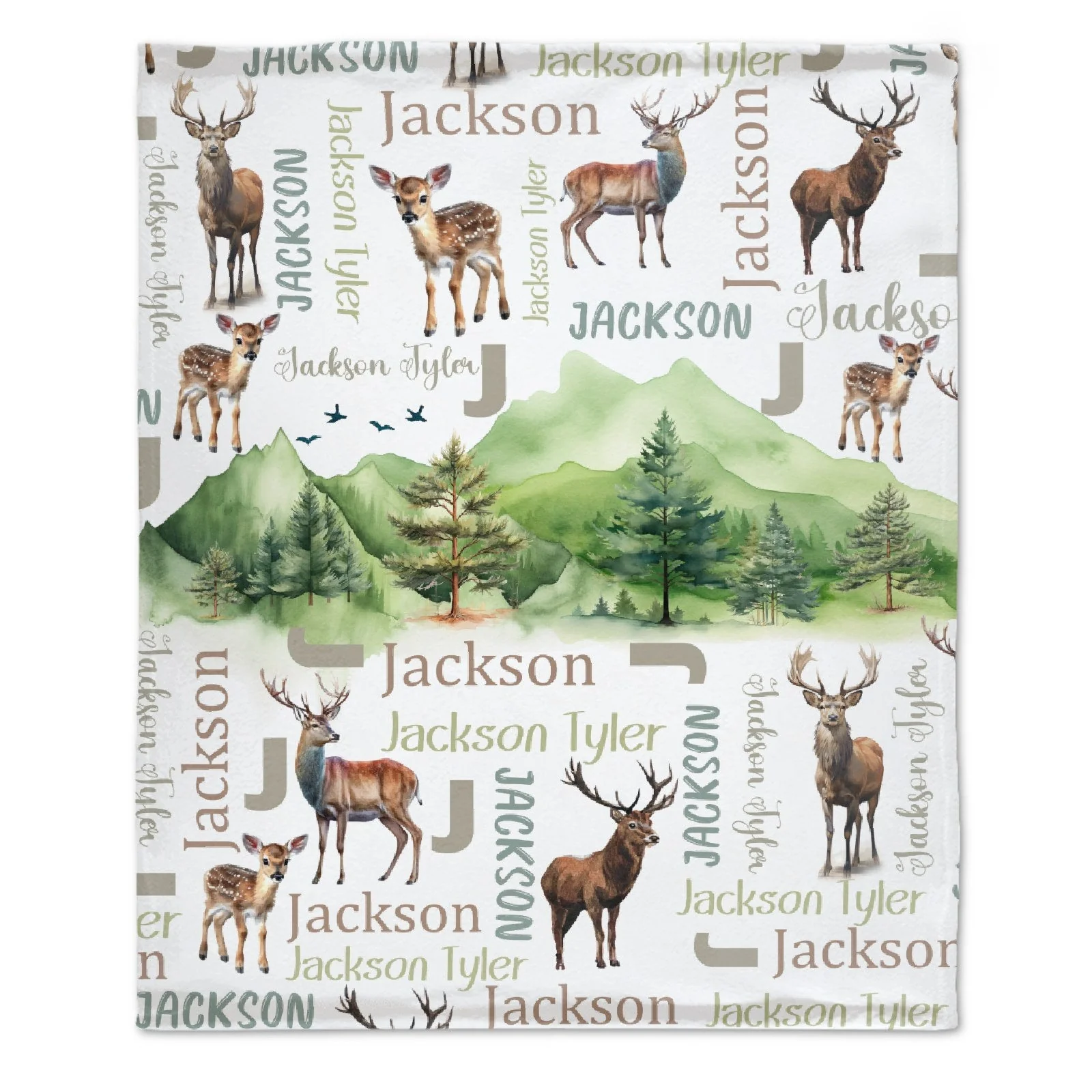 Woodland Deer Baby Kids Blanket With Custom Name For Baby Nursery, Son, Daughter, Granddaughter, Grandson - Image 2