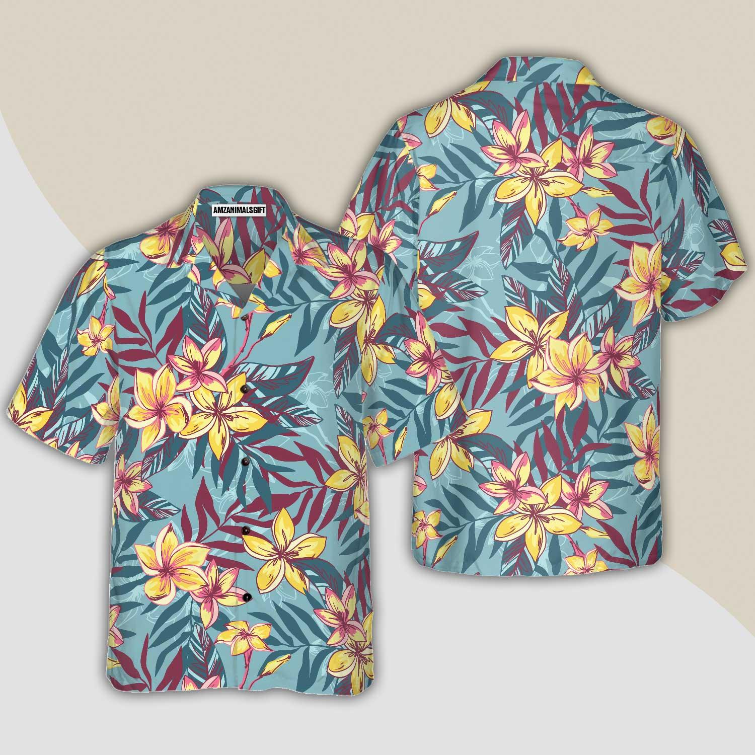 Yellow Floral Flower Hawaiian Shirt, Colorful Summer Aloha Shirt For Men Women, Perfect Gift For Friend, Team, Family