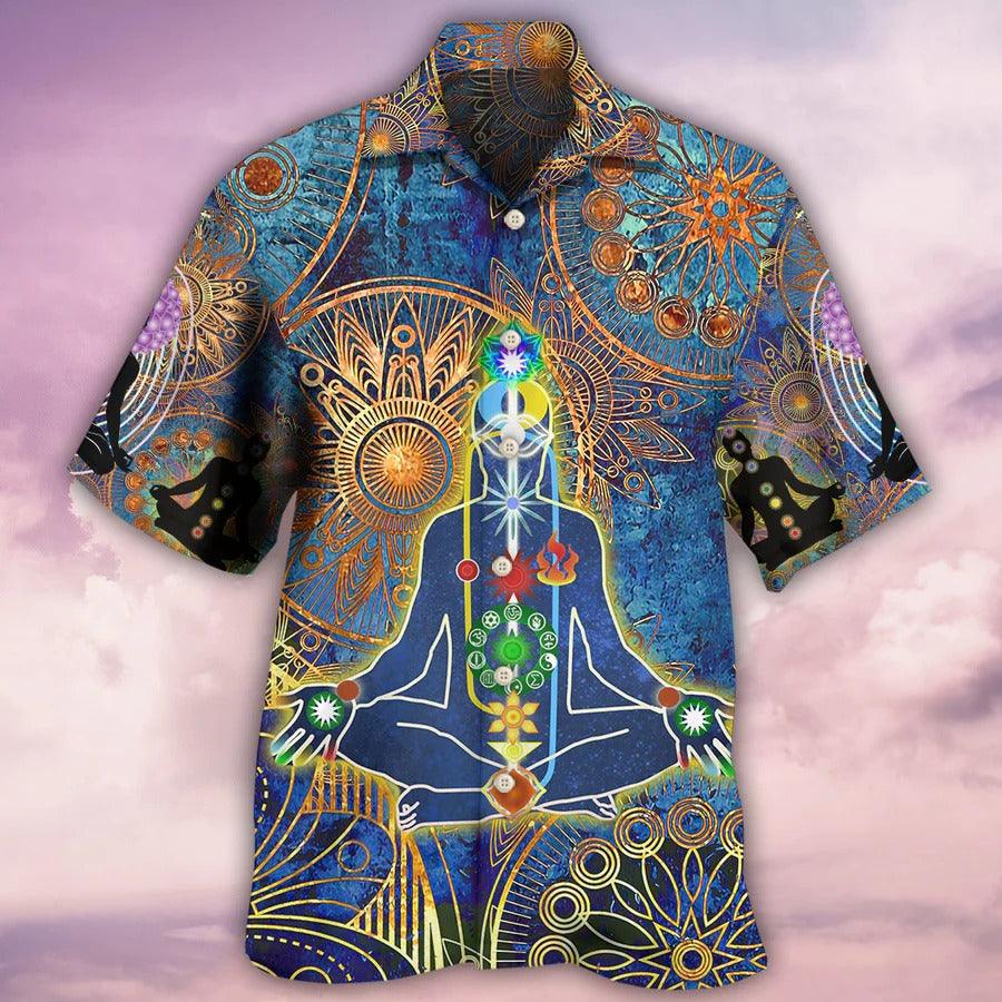 Yoga Aloha Hawaiian Shirt, Yoga Mandala Style Hawaiian Shirt For Summer, Yoga Aloha Shirt - Perfect Gift For Men, Women, Yoga Lover, Friend, Family