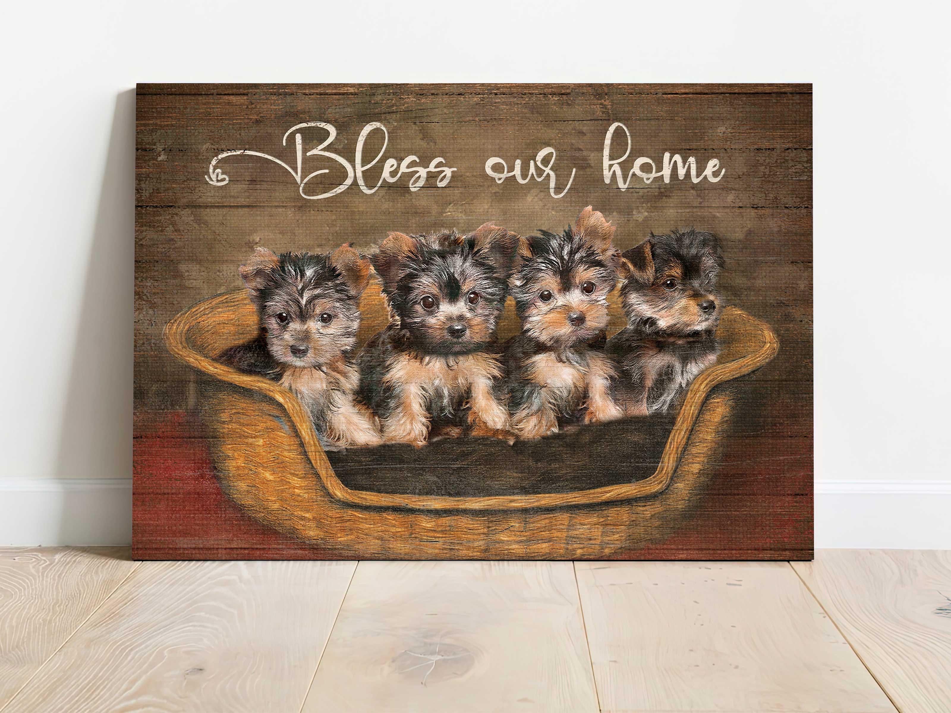 Yorkshire Terrier Landscape Premium Wrapped Canvas- Little Yorkshire Terriers Canvas- Bless Our Home Dogs Landscape Canvas Prints - Gift For Dog Lover - Image 2