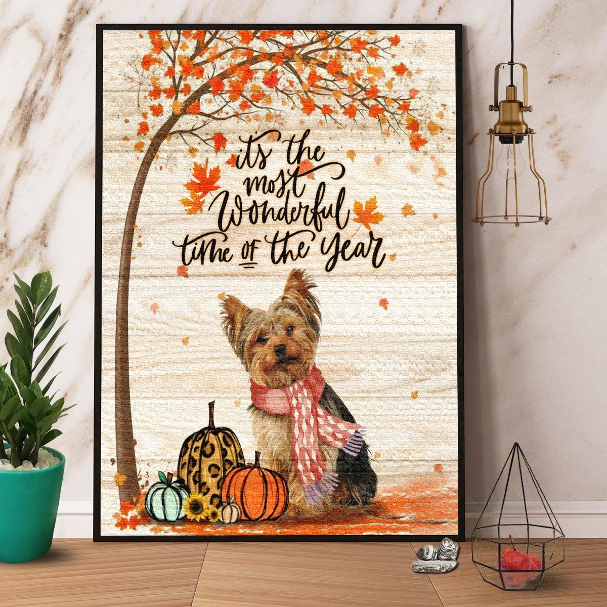 Yorkshire Terrier Portrait Premium Wrapped Canvas -  It's The Most Wonderful Time Of The Year - Gift For Family, Friends, Dog Lovers