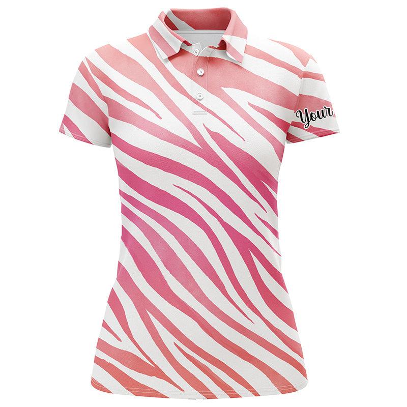 Zebra Pattern Custom Name Women Polo Shirt, Beautiful Pink Zebra Pattern Personalized Women Polo Shirts, Perfect Gift For Ladies, Women - Image 2